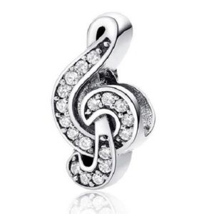Treble Clef Music Charm, fits Pandora Charm Bracelet, S925 Silver, Music Jewel